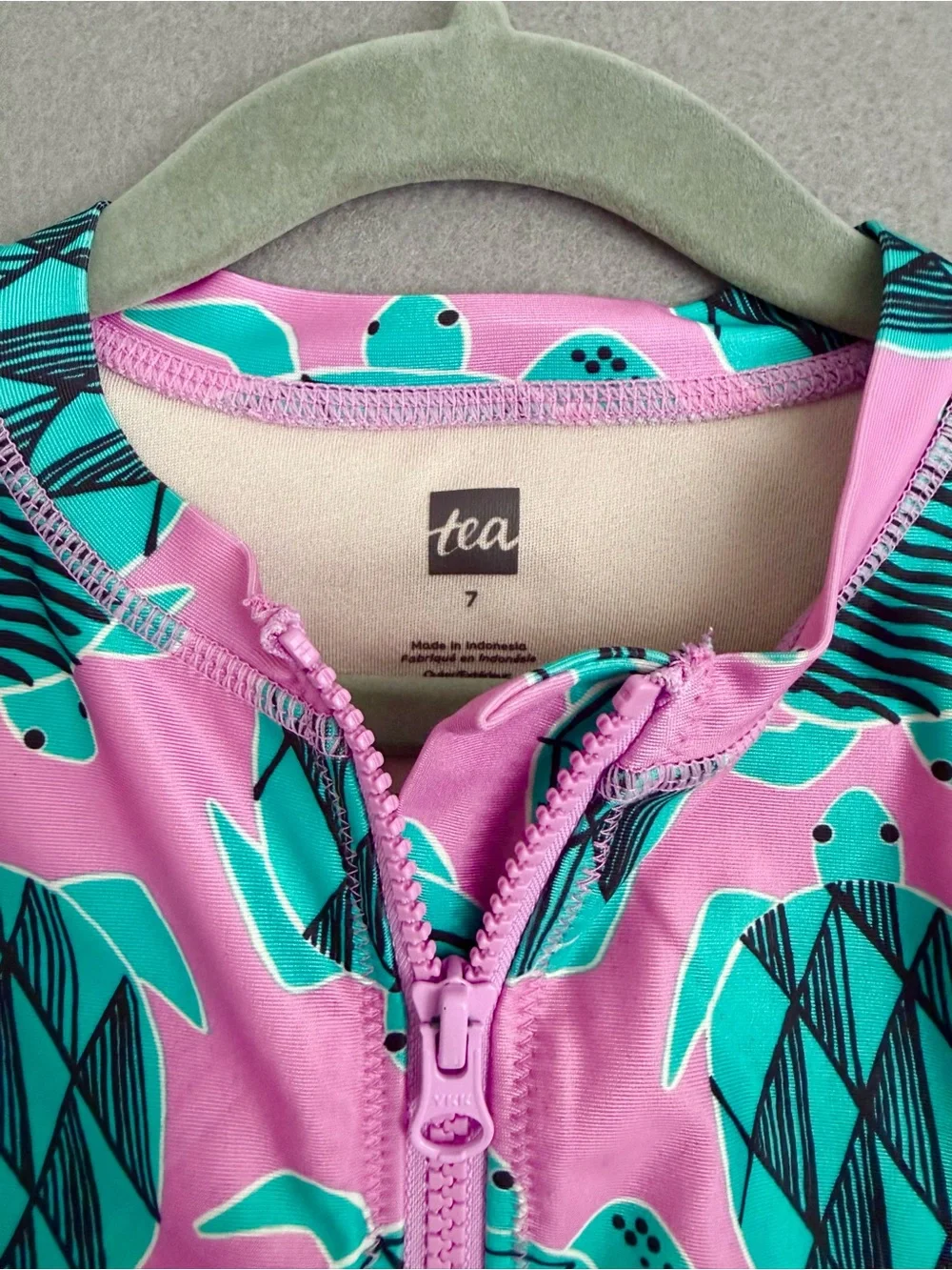 Tea Collection Girls Turtle Print Long Sleeve One Piece Swimsuit Size 7